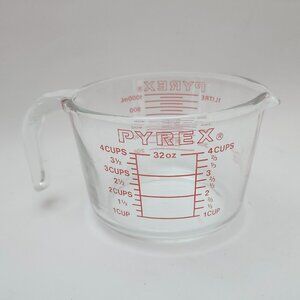 VINTAGE PYREX 533 Open-Red-Letter Open-Handle Measuring-Cup 4-Cup 1-L 32-oz 80s